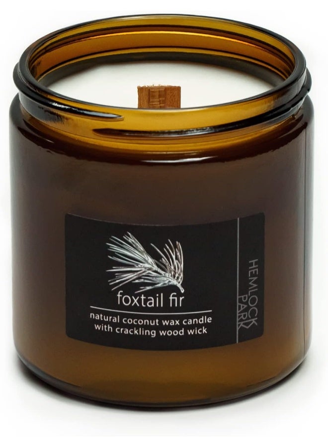 Hemlock Park Crackling Wood Wick Candle Handcrafted with Natural Coconut Wax and Essential Oils (Foxtail Fir, Large 16 oz) - Image 1